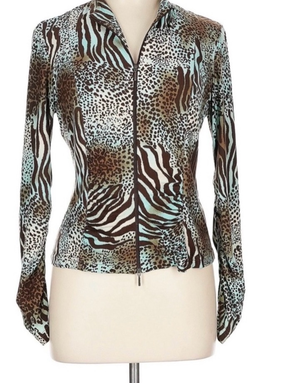 Joseph Ribkoff Aqua and Brown Animal Print Top